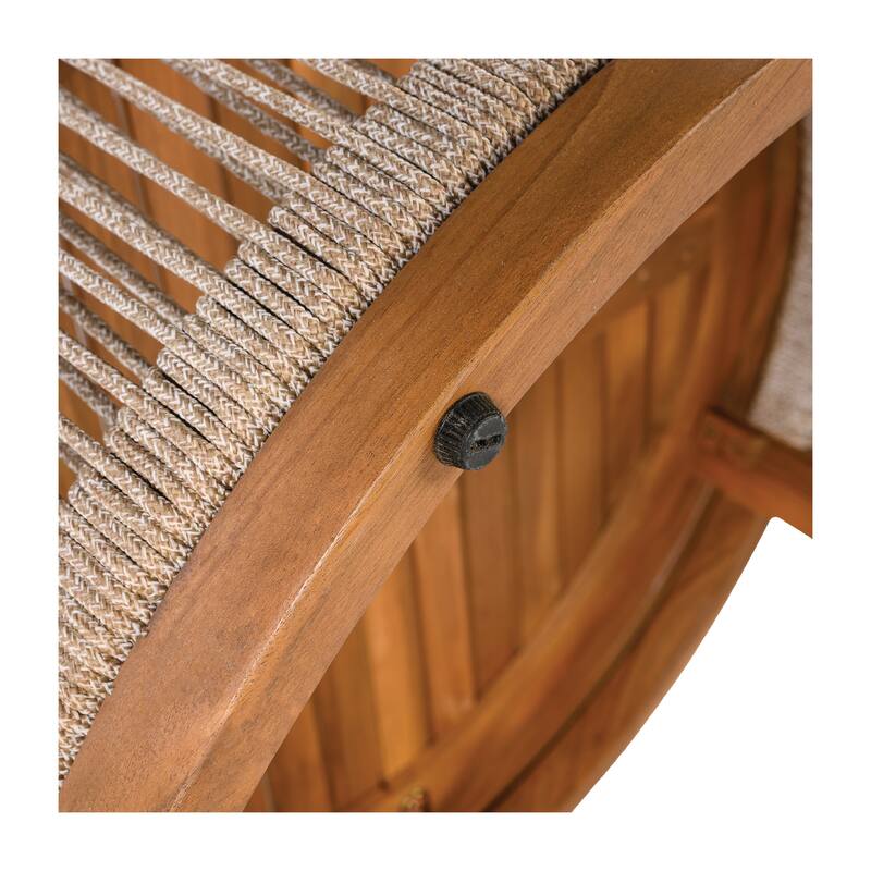 27.95" Acacia Wood Outdoor Coffee Table, Handwoven Rope Accent Boho Patio Table with All-Weather Durability