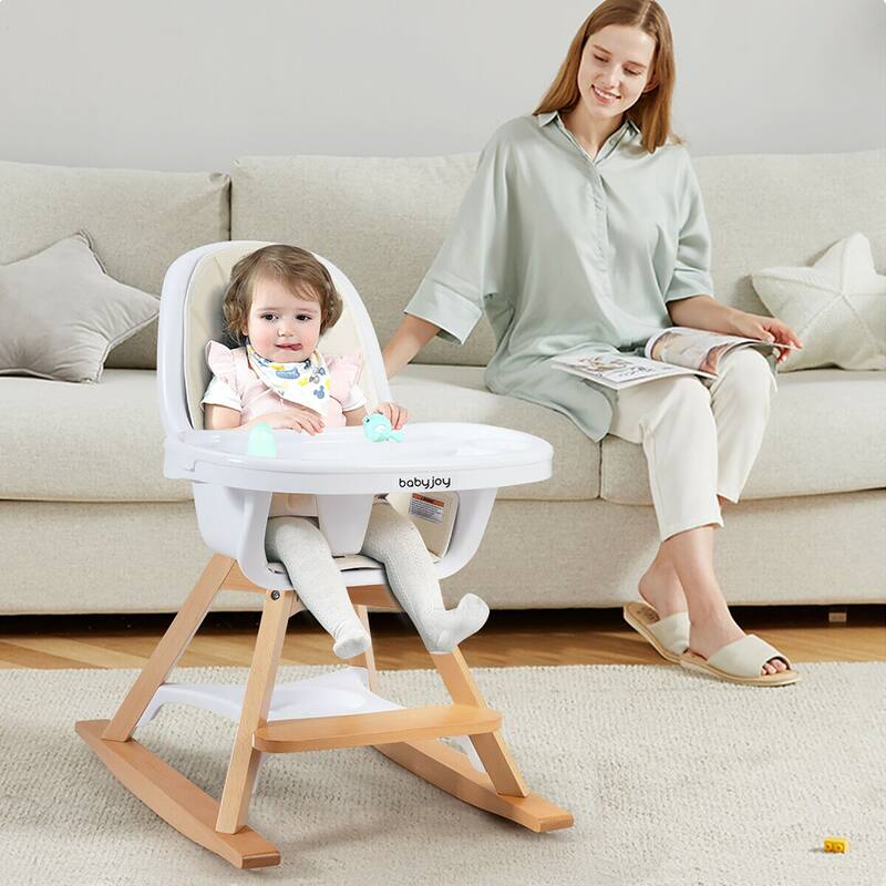 Costway 3-in-1 Convertible Wooden Baby High Chair w/ Tray Adjustable