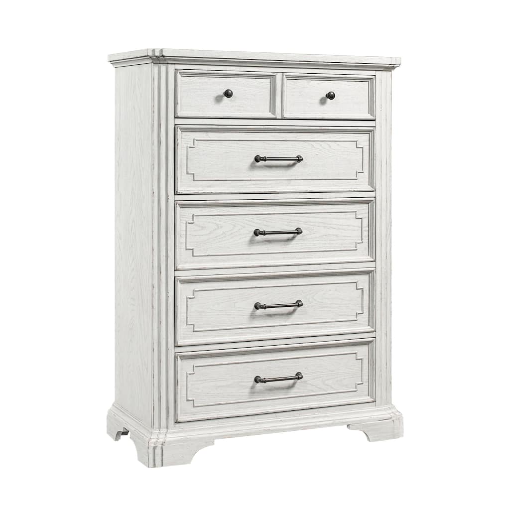 Lesy Tall Dresser Chest, 5 Drawers, Black Metal, White Poplar Wood