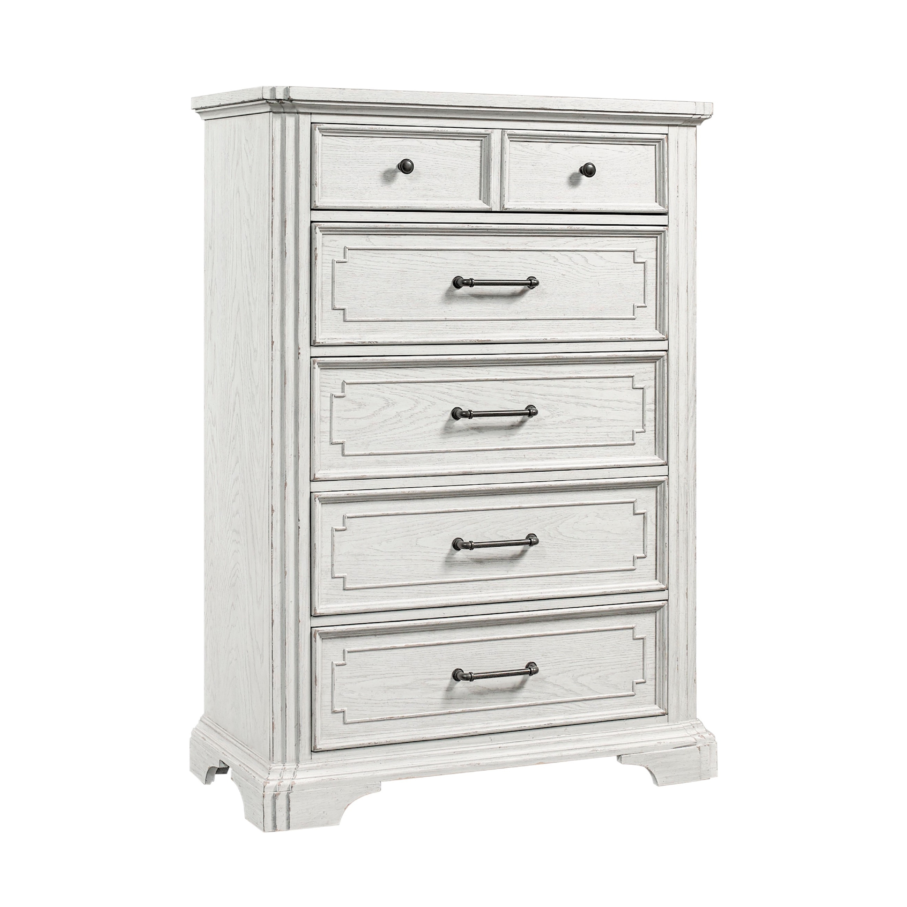 Lesy Tall Dresser Chest, 5 Drawers, Black Metal, White Poplar Wood