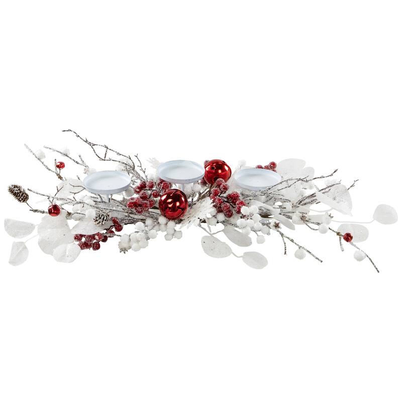 Berries and Snowflakes Christmas Pillar Candle Holder - 24" - Red and White