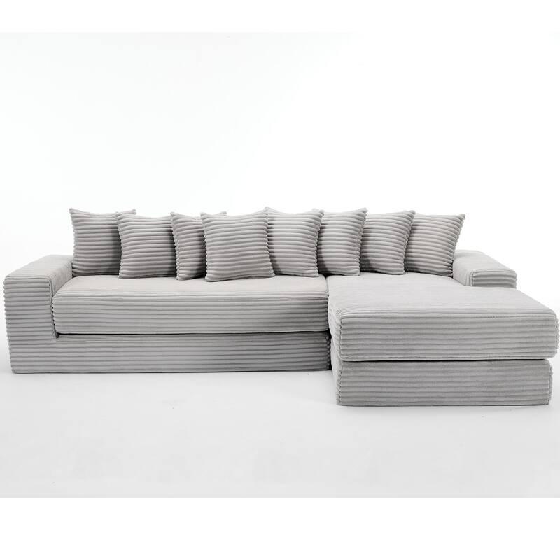 Corduroy L-shaped Chaise Sectional Sofa Convertible Sleeper Sofa Bed