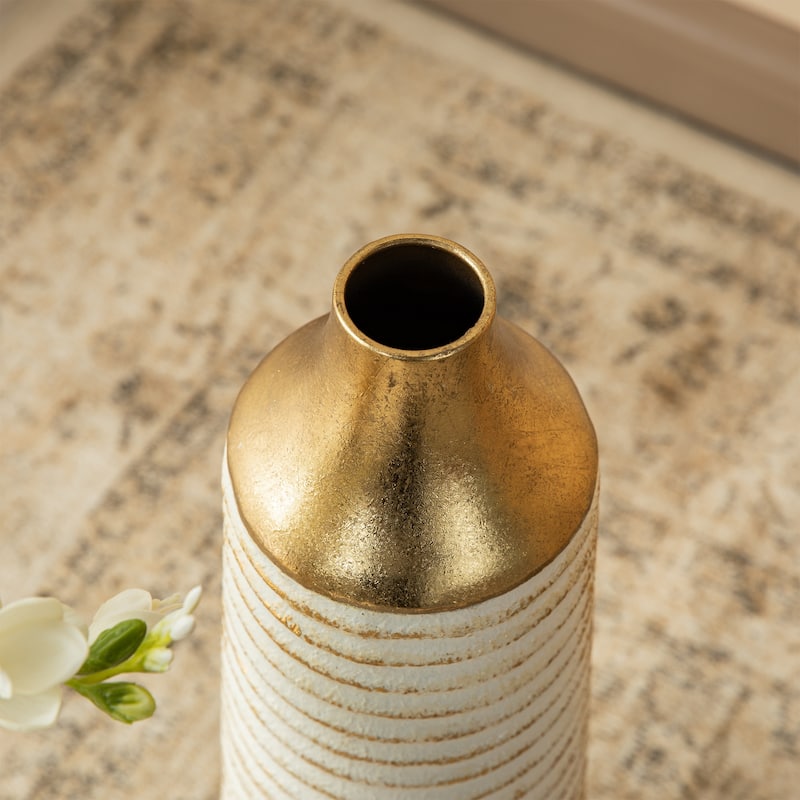 Glitzhome Set of 2 Modern White and Gold Metal Floor Vases