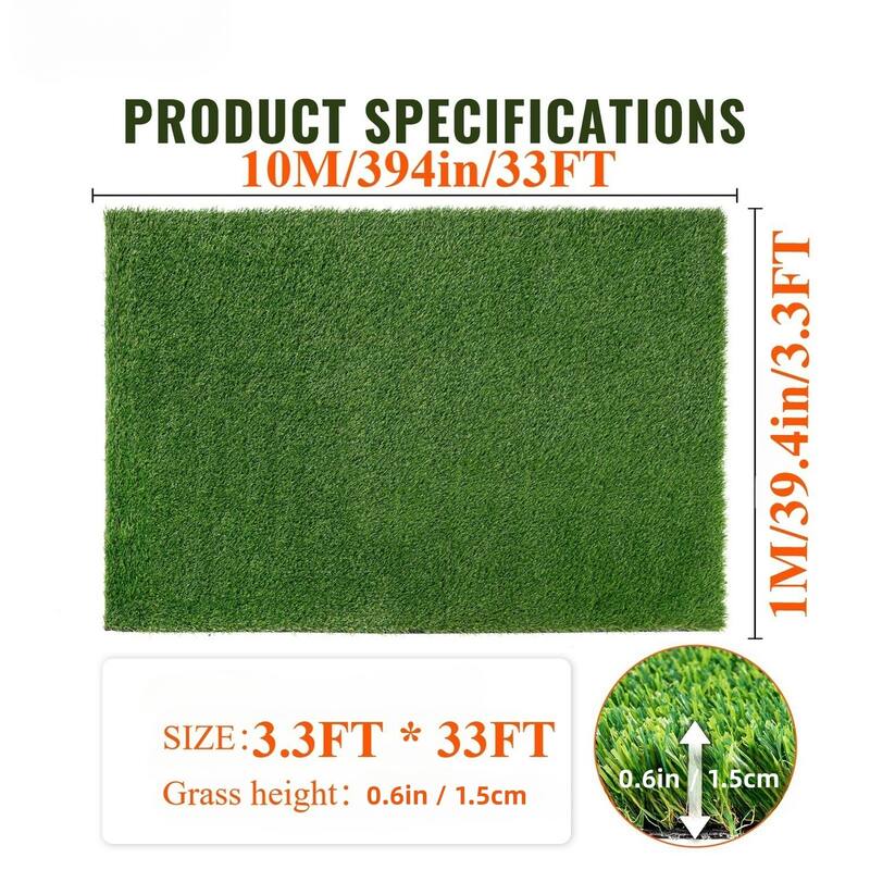 3ft x 32ft Premium Artificial Turf Mat with Drainage Holes, Thick Fake Grass with Rubber Backing(Grass height 0.6 inches/1.5cm)