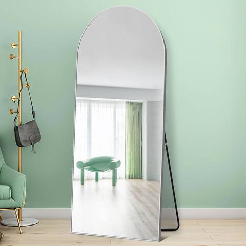 Arch Floor & Full Length Silver Framed Wall Mirror - 65"×22"