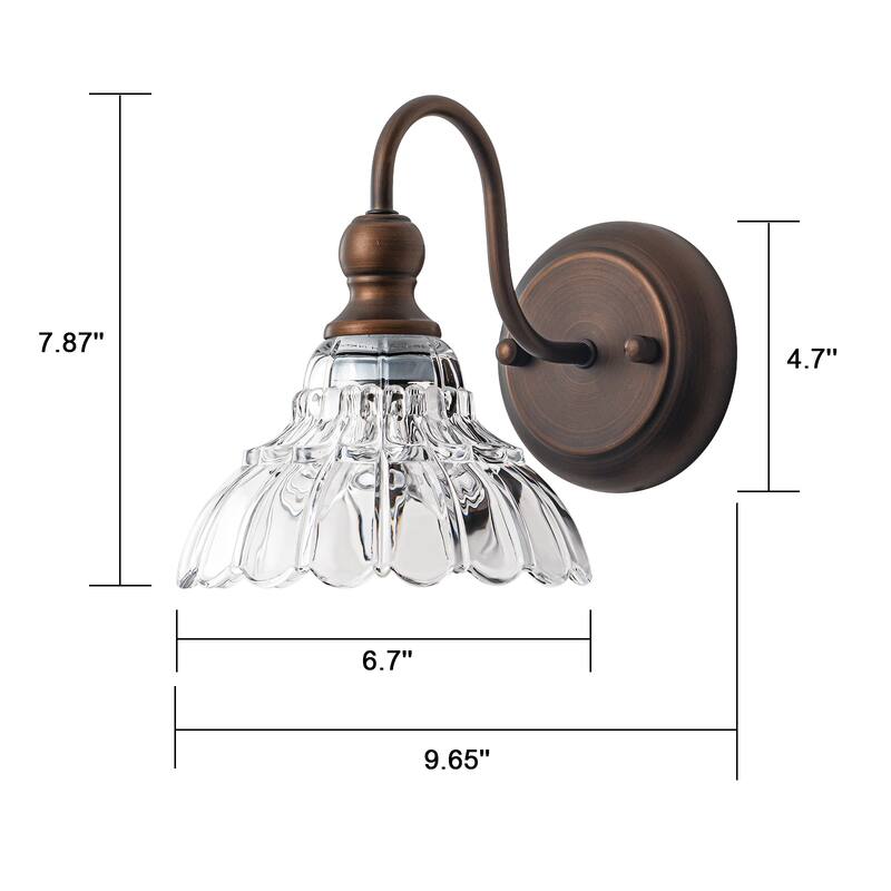 1-Light Vintage Wall Sconce with Clear Trumpet Glass Shades