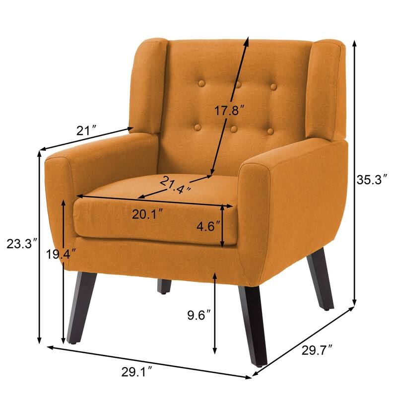 2 Set Modern Tufted Linen Upholstered Accent Chair Faux Leather Armchair