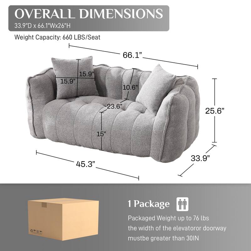 Ouyessir Upholstered Chenille Fabric Bean Bag Sofa Chair with 2 Pillows