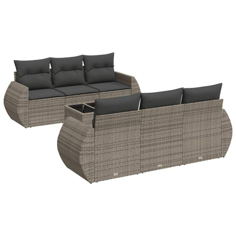 vidaXL Patio Sofa Set with Cushions Outdoor Furniture 7 Piece Poly Rattan - 24.4 x 27.6 x 27.2