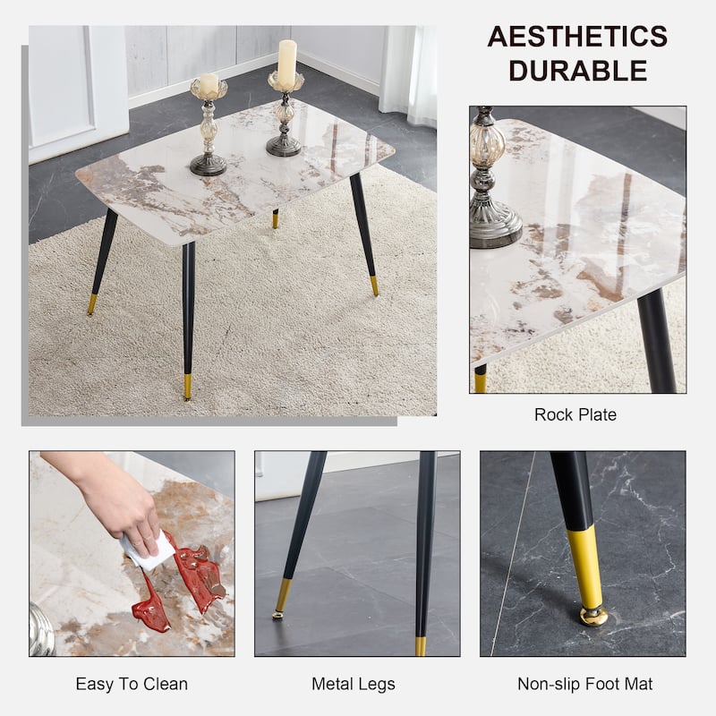 Table and chair set. Black sintered stone tabletop with black metal legs