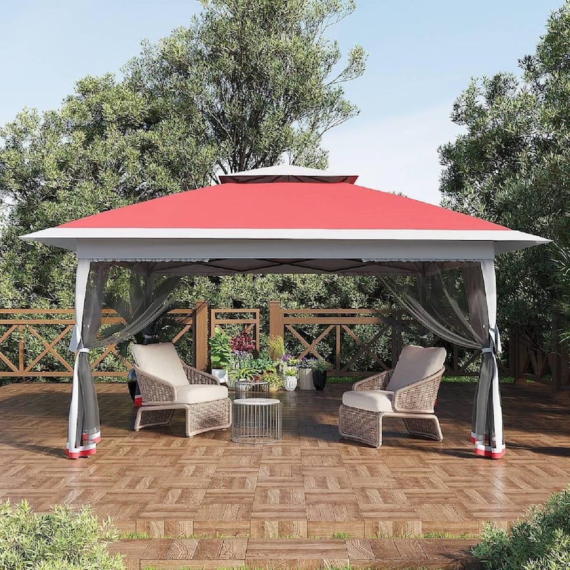 12x12 Ft Pop Up Gazebo Canopy Tent for Backyard Patio Garden with 4 Sand Bags - N/A - Red