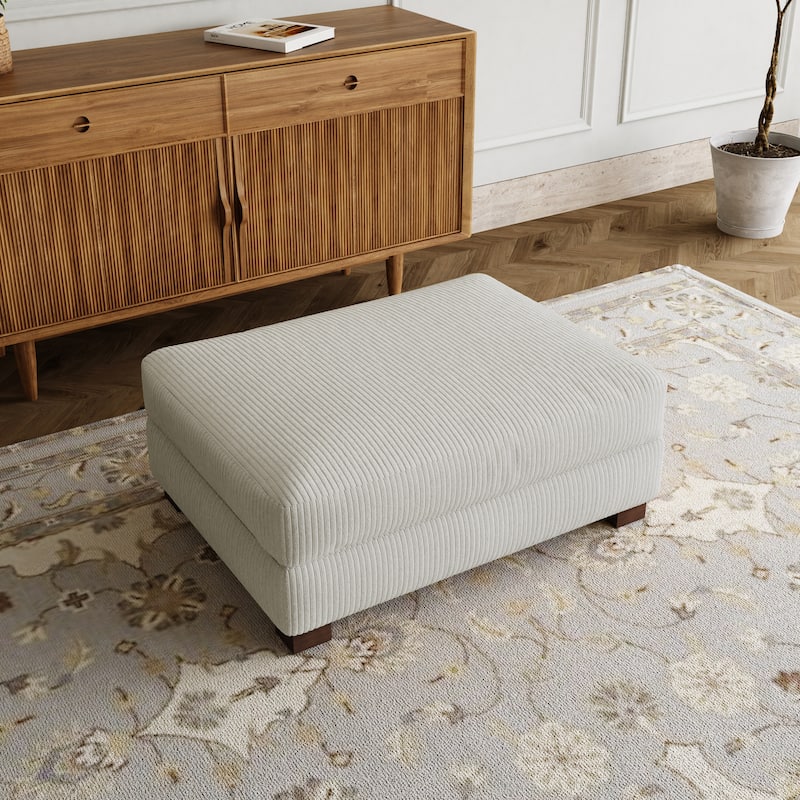 Rectangle Corduroy Ottoman for Living Room - Sea Salt Grey