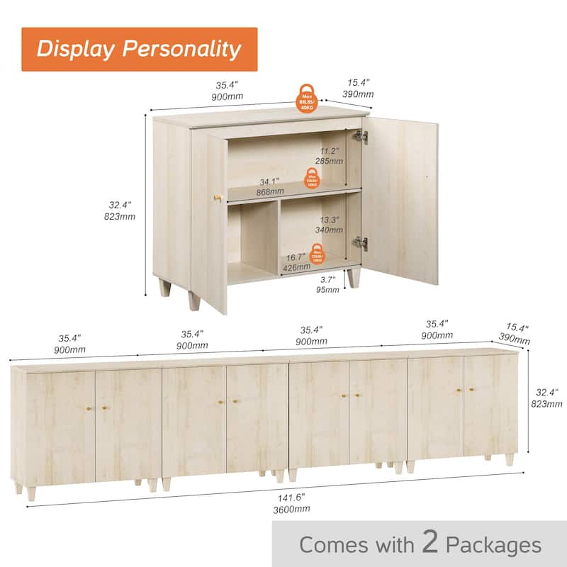 WAMPAT Modern TV Stand, Tall Entertainment Center with Doors
