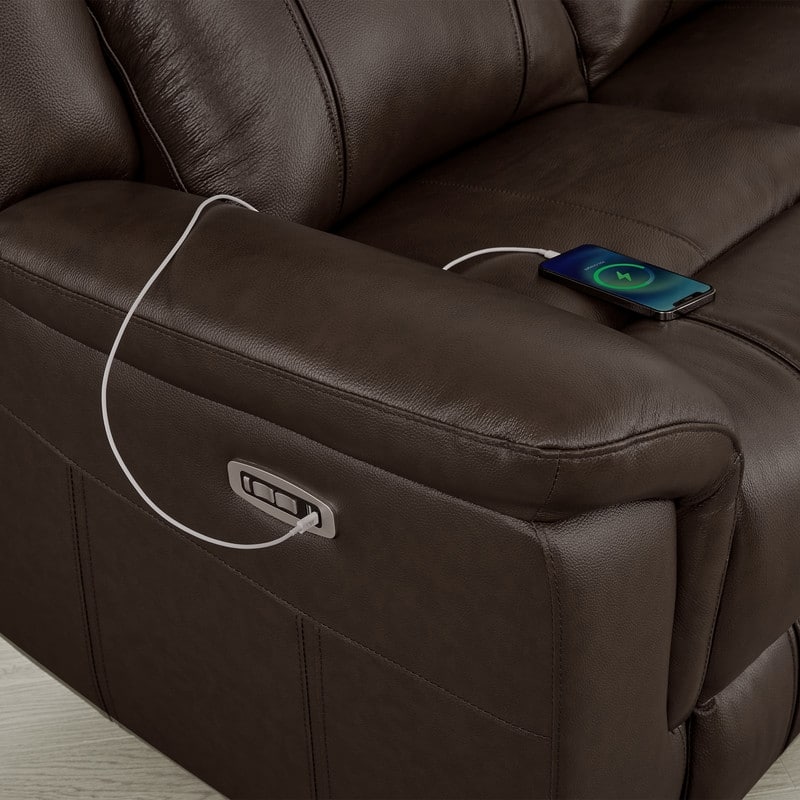 Spruce & Spring Genuine Leather Power Reclining Sofa with Optional Console & Flip-Down Table