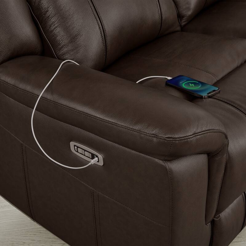 Spruce & Spring Genuine Leather Power Reclining Sofa with Optional Console & Flip-Down Table