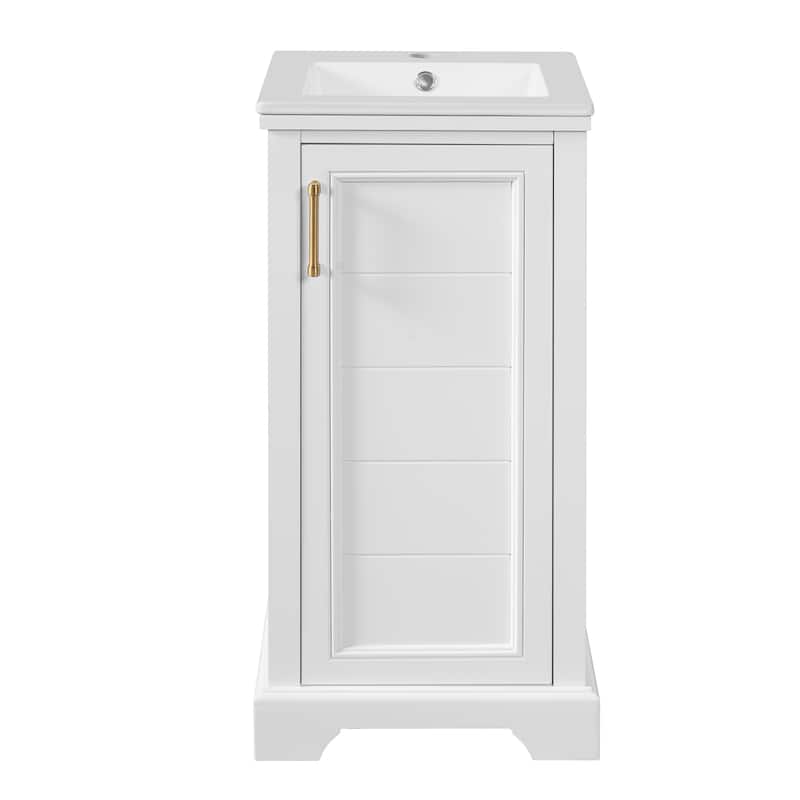 GDFStudio - French Style Freestanding Bathroom Vanity with Ceramic Sink, Soft Closing Door & Adjustable Shelf - 16.5'W