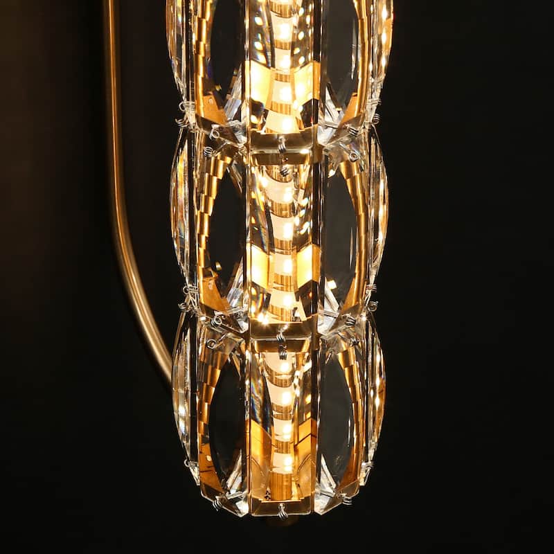 Modern Gold LED 1-Light Crystal Cylinder Wall Sconce Bathroom Vanity Light - Dia. 4.3" x H 19.7"