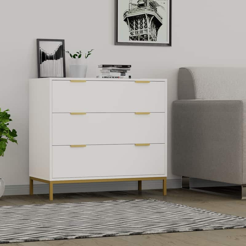 Anmytek Mid-Century Modern 3-Drawer White Dresser for Bedroom Wood Chest of Drawers