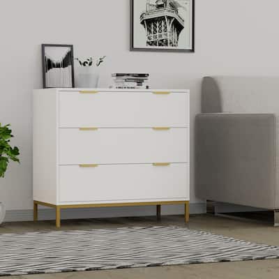 Anmytek Mid-Century Modern 3-Drawer White Dresser for Bedroom Wood Chest of Drawers