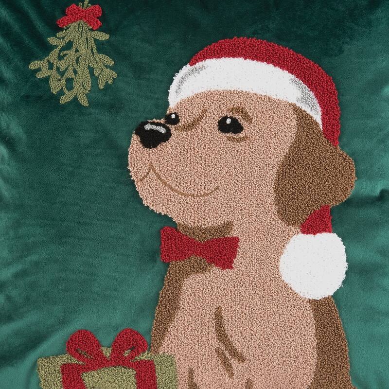 Christmas Mistletoe Puppy Decorative Accent Throw Pillow