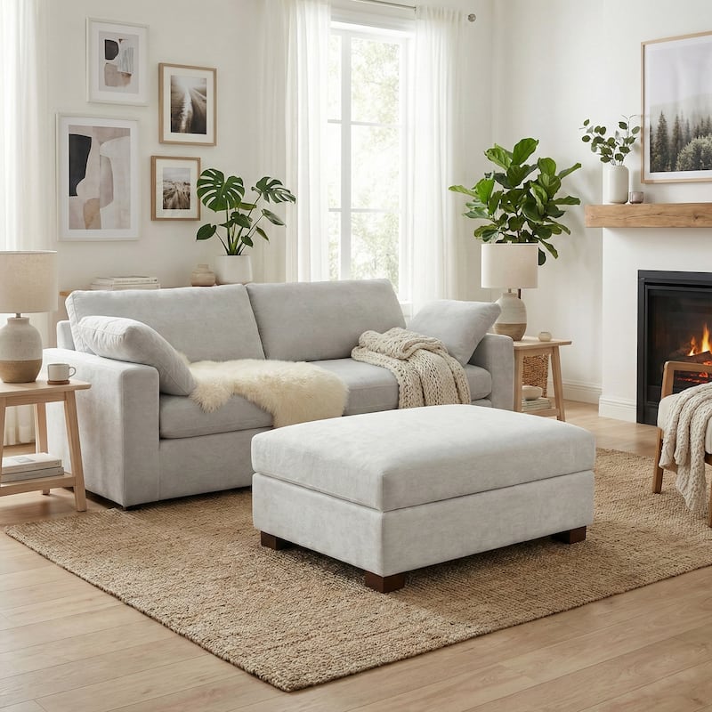 Oversized Chenille Modular Ottoman With Cushioned Top