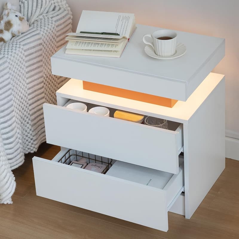 LED Nightstand with 2 Drawers for Bedroom