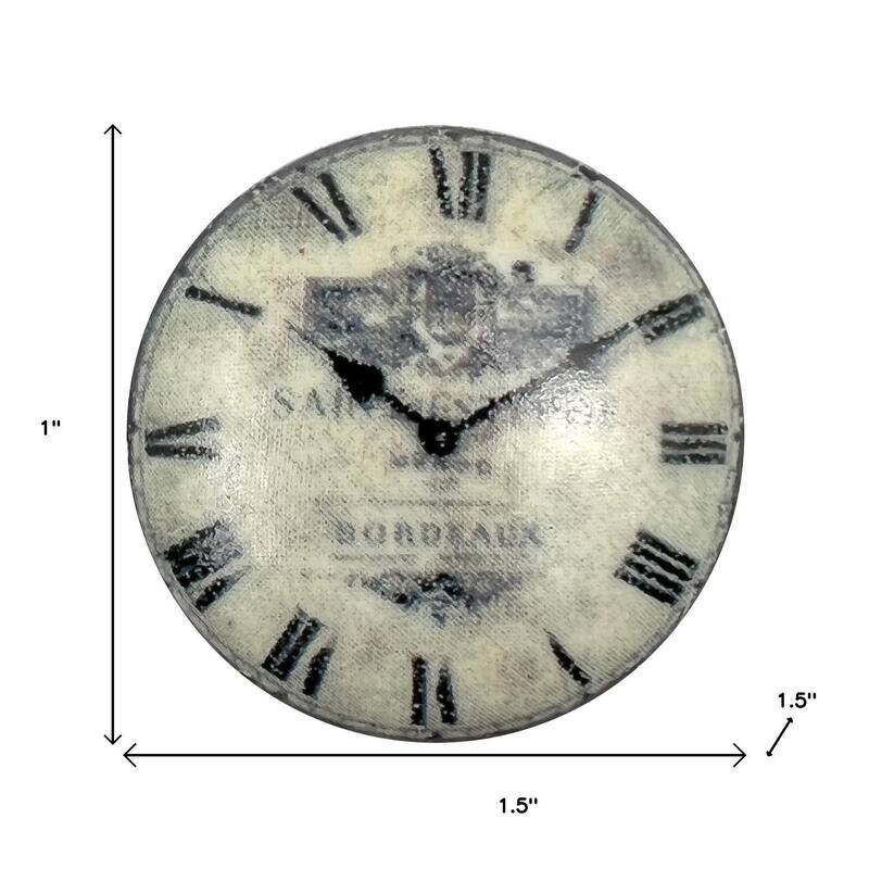 HomeRoots Set of Six Black And White Distressed Clock Face Ceramic Drawer Pull Knobs - 1.50 in. x 1.00 in. x 1.50 in.