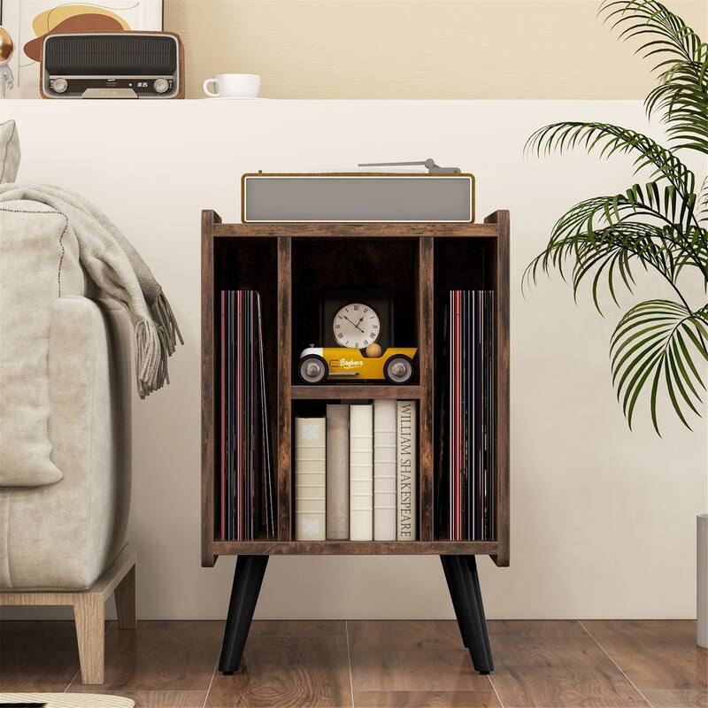 Gymax Record Player Stand w/ 4 Storage Compartments Supporting Legs