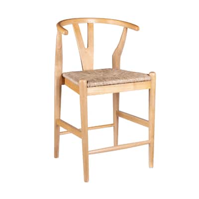 Cera Counter Stool Chair Set of 2, Handwoven Rope, Natural Brown Wood