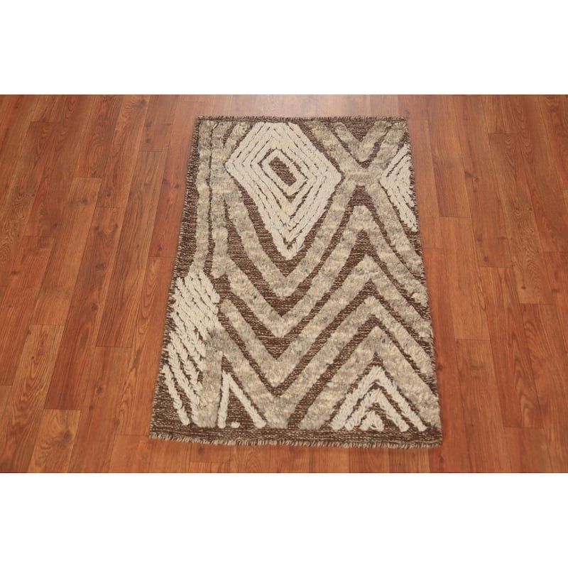 Geometric Moroccan Indian Accent Rug Handmade Wool Carpet - 2'0"x 3'0"