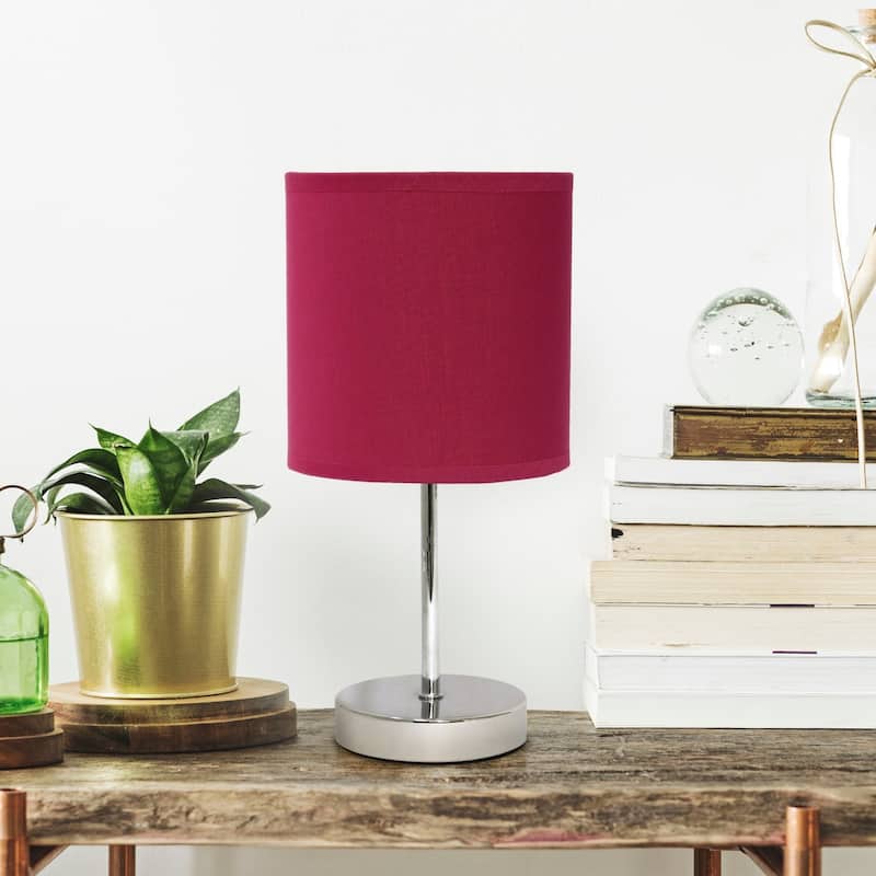 Traditional Petite Table Lamp with Drum Shade - 11.75" - Silver and Win Red