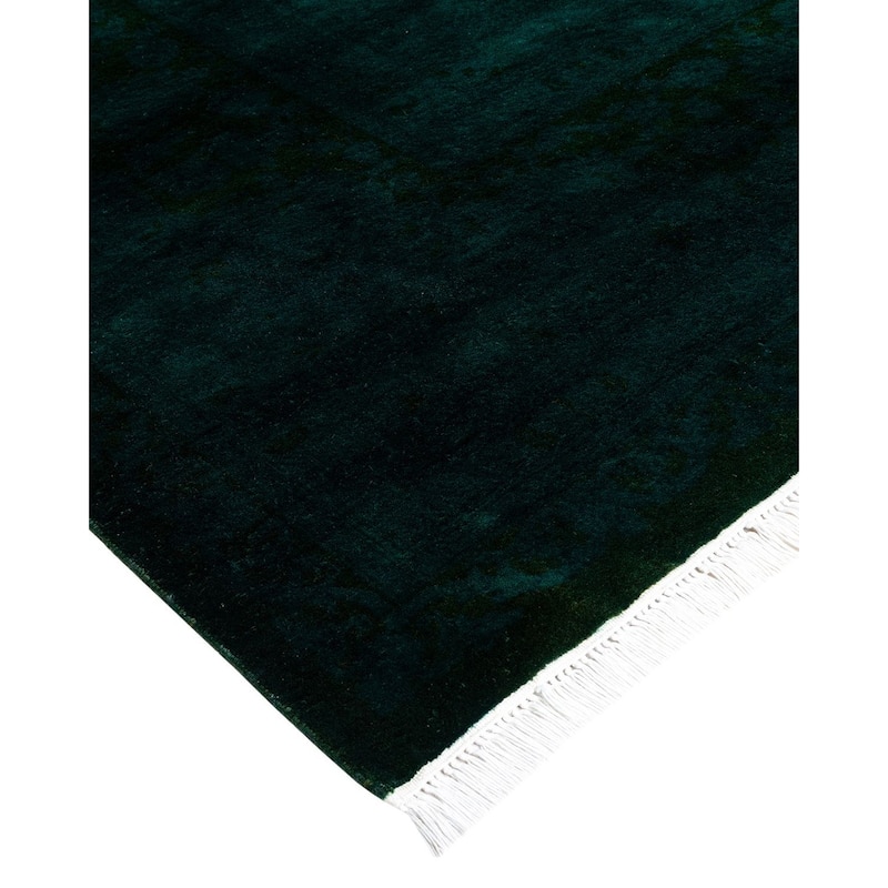 Overton Hand Knotted Wool Vintage Inspired Modern Contemporary Overdyed Green Area Rug - 9' 3" x 11' 10"