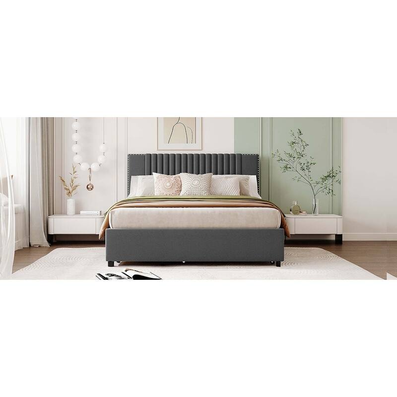 Classic Platform Bed with 2 Drawers & 1 Trundle