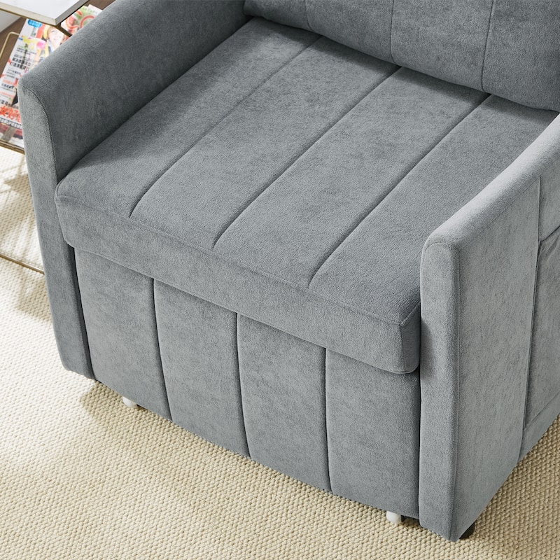 Chenille Convertible Sleeper Sofa Chair with 5-Position Backrest, Storage Basket and 440lb Capacity