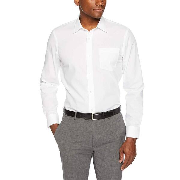 Shop Essentials Men S Slim Fit Wrinkle Resistant Long Sleeve Dress Shirt W Overstock 31692779