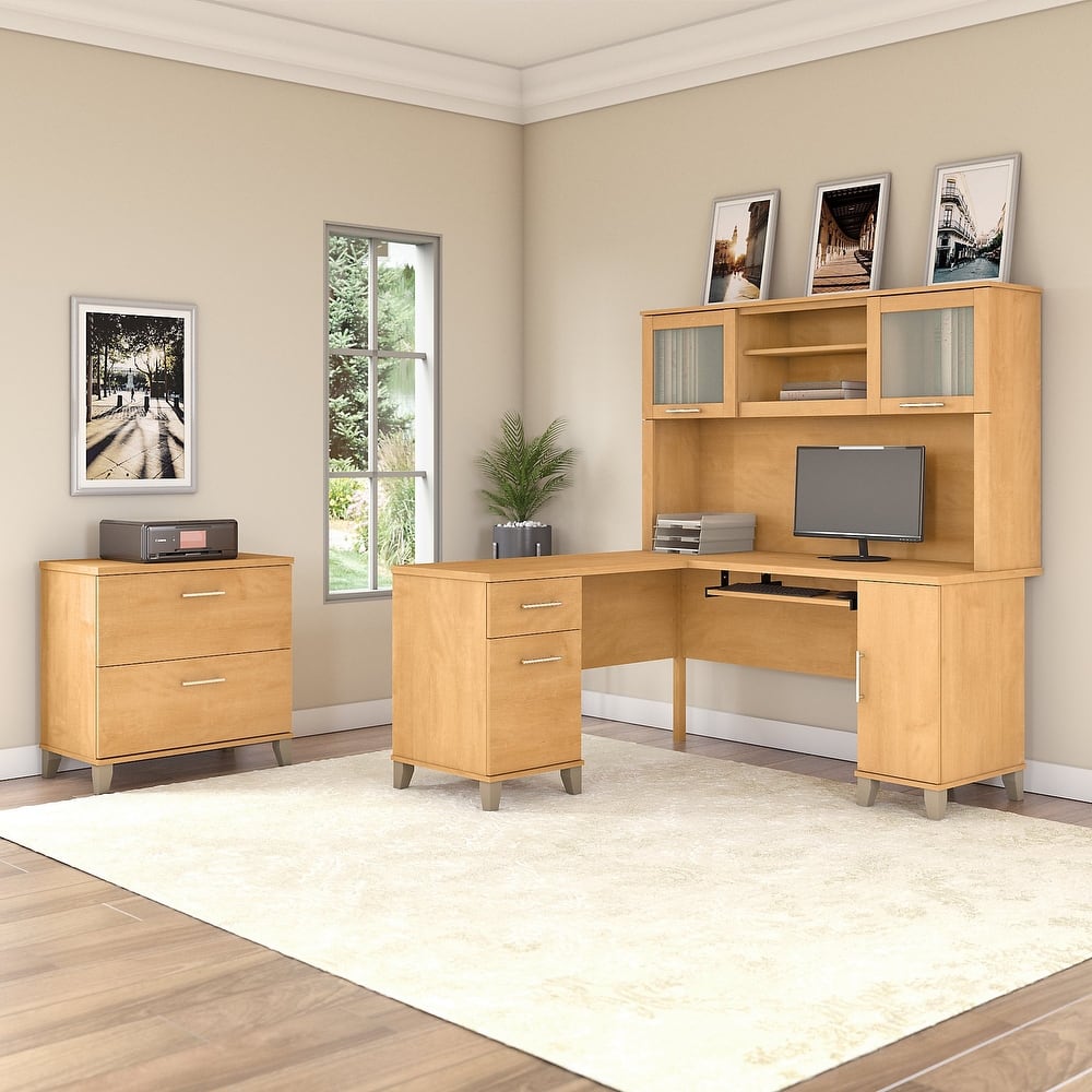 Somerset 60W L Shaped Desk with Hutch and Lateral File Cabinet