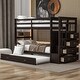 preview thumbnail 1 of 50, Twin Over Twin Wood Bunk Bed with Trundle and Staircase Brown