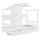 preview thumbnail 7 of 7, White Wooden House Bed with Roof, 2 Drawers, and Storage Shelf