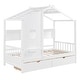 preview thumbnail 7 of 7, White Wooden House Bed with Roof, Drawers, Storage Shelf