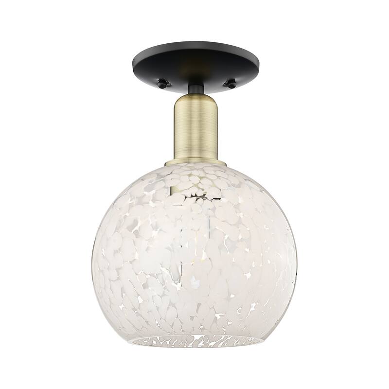 Innovations Lighting 716-1C-12-8 White Mouchette Semi-Flush White - Black Antique Brass / White Mouchette