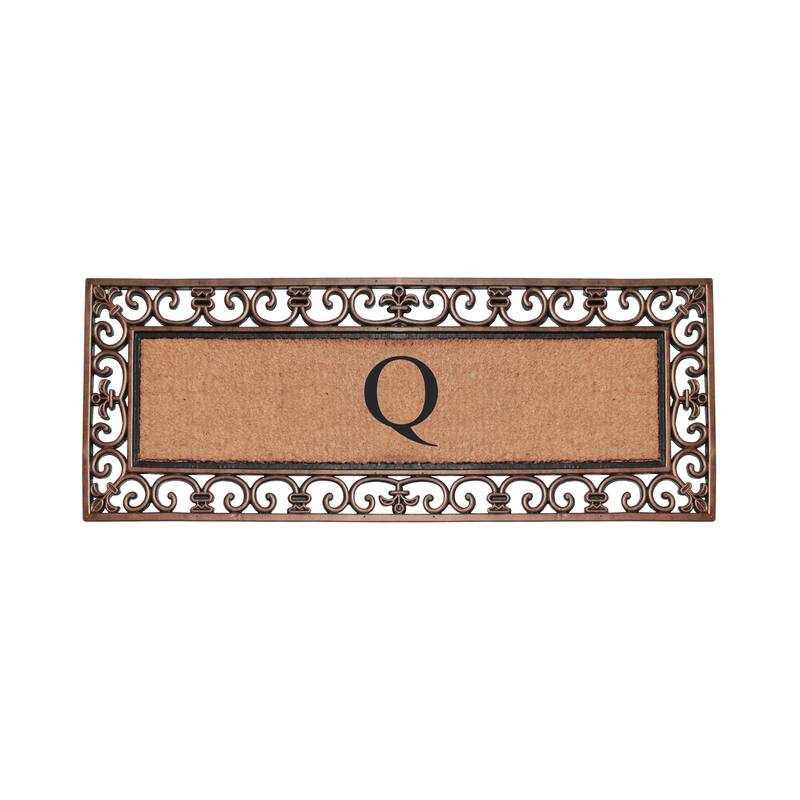A1HC Rubber and Coir Paisley Border Myla Double Door Monogrammed Doormat Bronze - Q