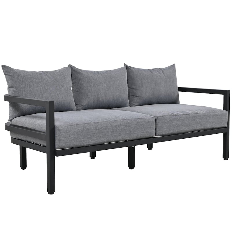 4-Piece Outdoor Steel Patio Sectional with Table and Cushions