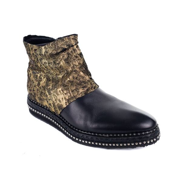 Shop Roberto Cavalli Mens Leather Black Gold Pony Hair Ankle Boots