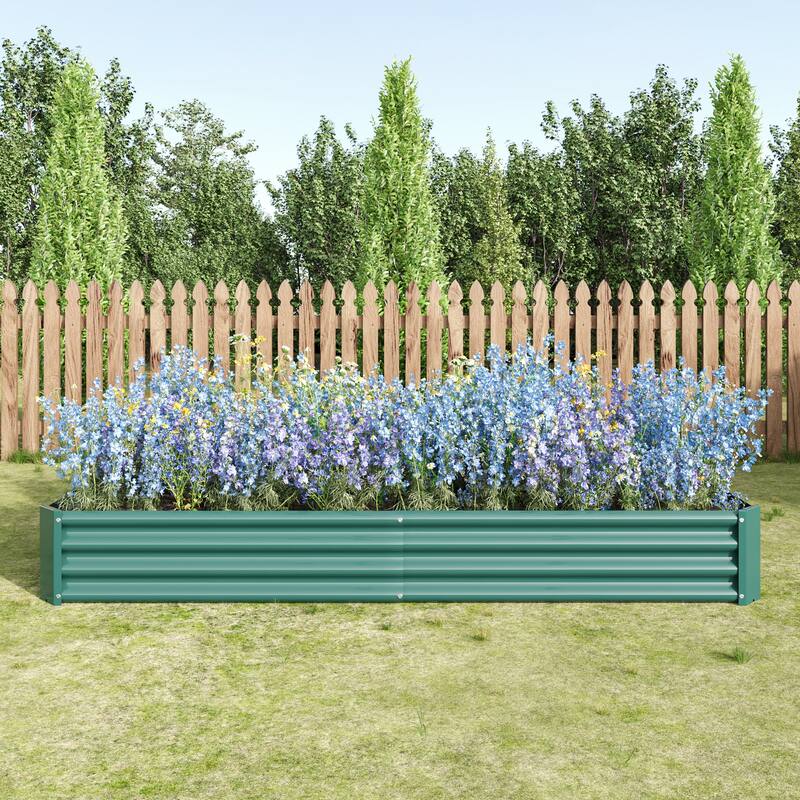 GDFStudio - Large Oval Metal Raised Garden Bed for Vegetables, Flowers, and Plants, Outdoor Backyard Planter Box - Green - 7.6x3.7x0.98ft