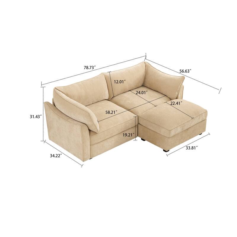 Chenille Fabric Upholstered Sectional Sofa with Under-Seat Drawers and Storage Ottoman