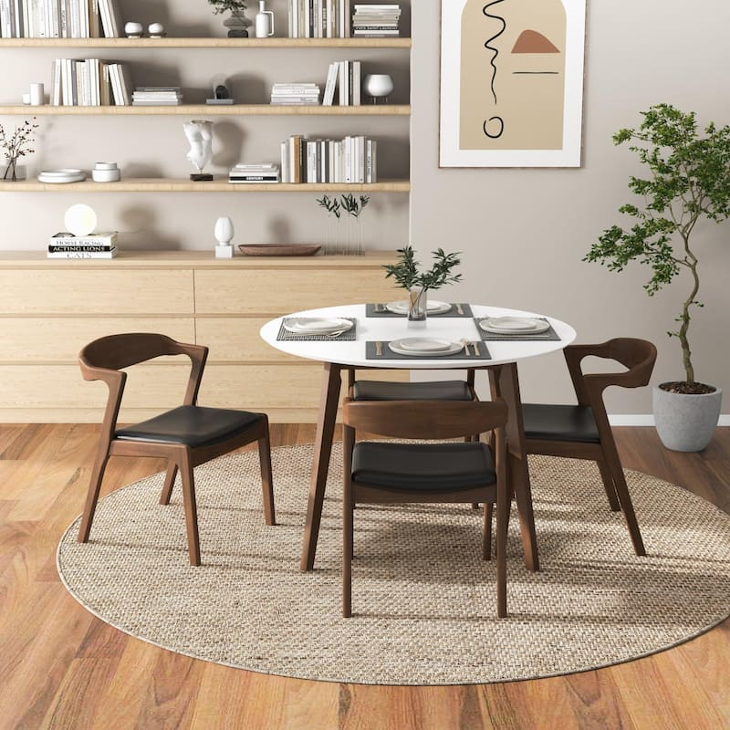 GDFStudio - Alina Modern Dining Set with 43" Solid Wood Round Dining Table and 4 Dining Chairs