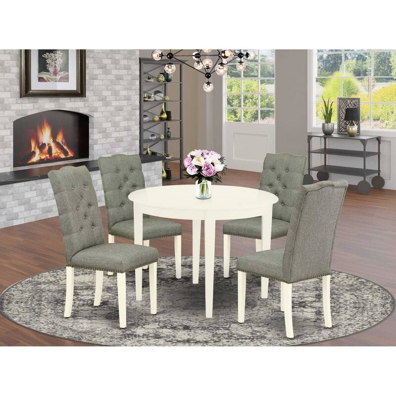 HomeStock 5-Pc Linen white Solid Wood Top-Round Dining Room Set-Seats 4