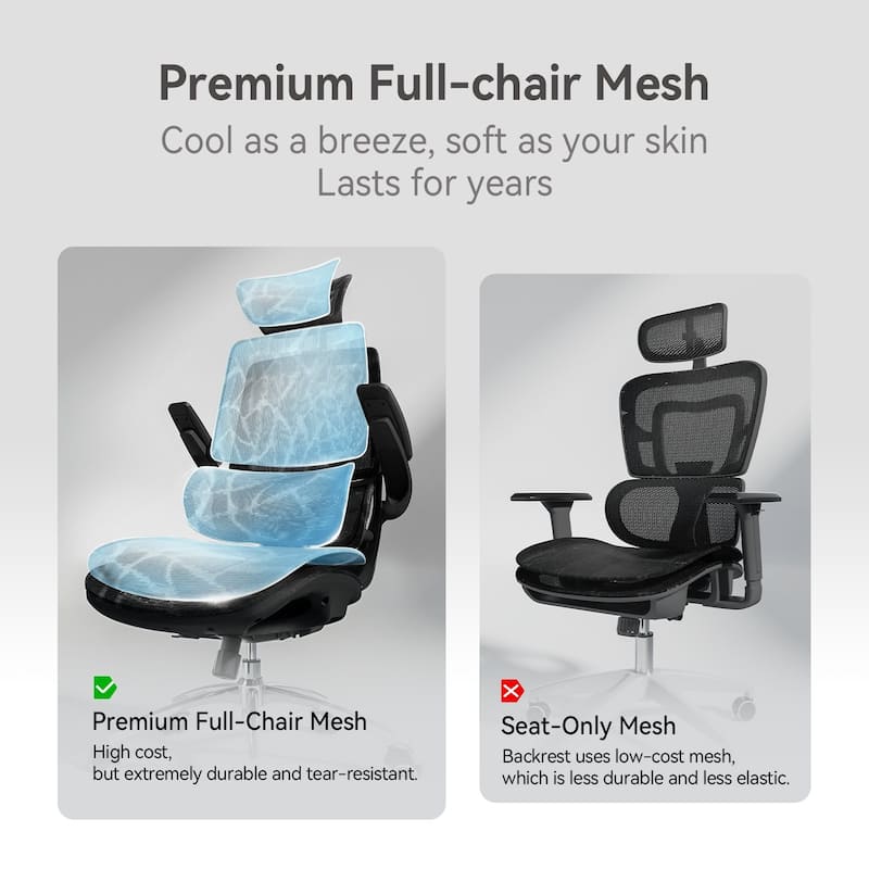 SIHOO M59AS Ergonomic Office Chair, High Back, Mesh, 3D Flip Armrests, 300lb - N/A