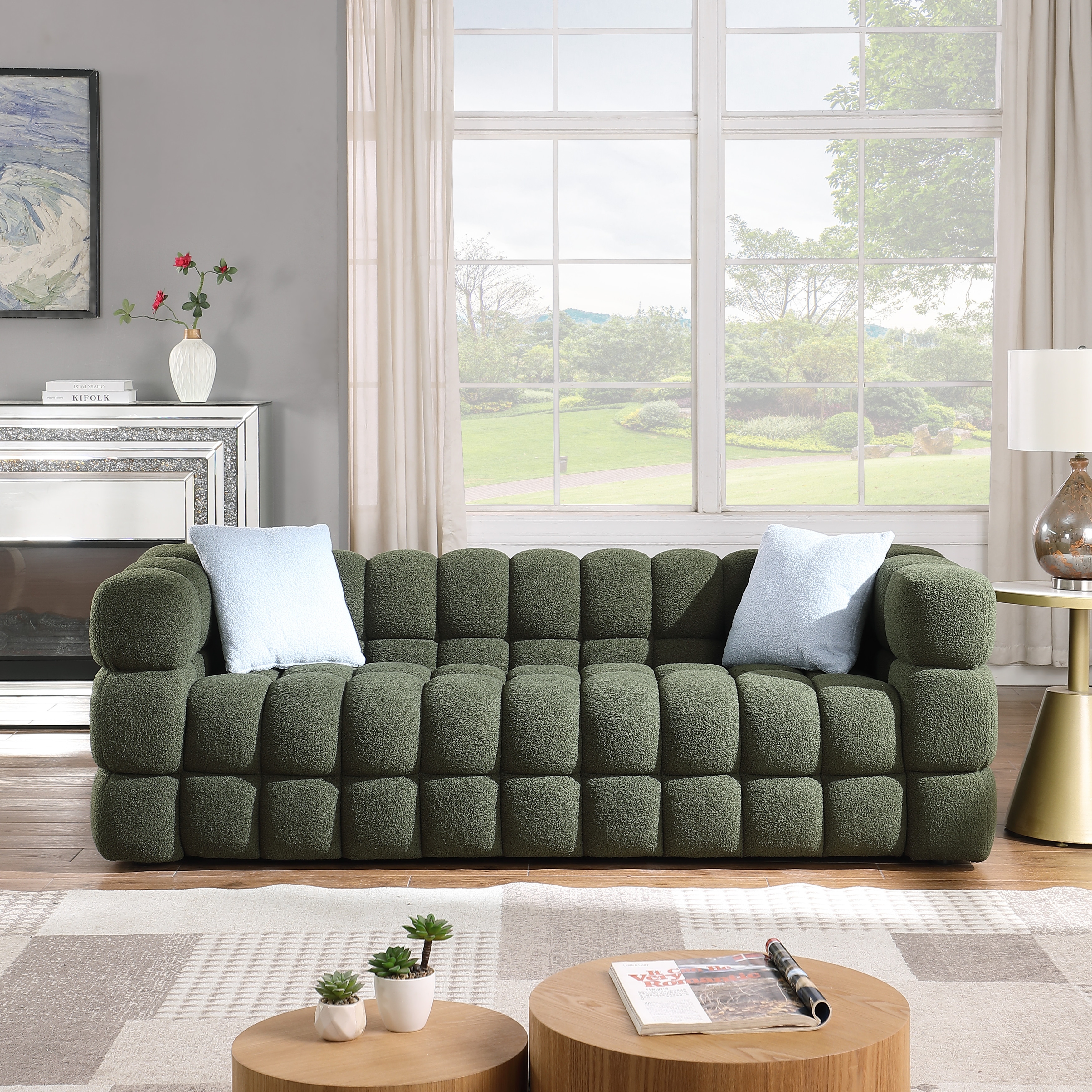 Olive Green Marshmallowe Tufted Sofa Set w Throw Pillows 2 Pieces Bed Bath Beyond 39714958