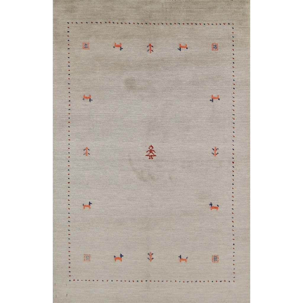 Tribal Gabbeh Indian Accent Rug Handmade Bedroom Beige Wool Carpet - 3'11"x 5'10"